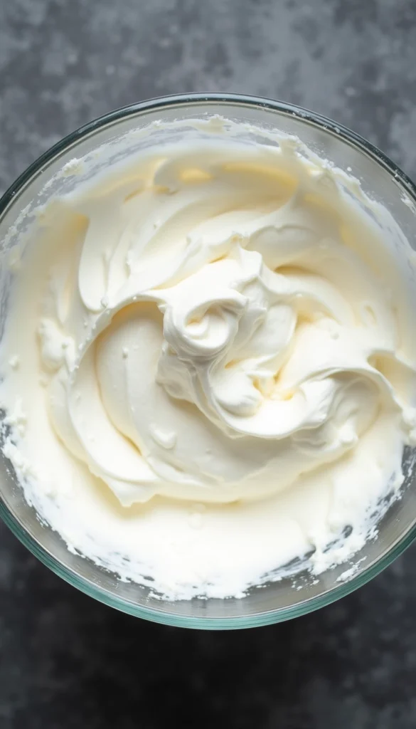 Healthy homemade dog cake frosting recipe made with natural ingredients in glass bowl